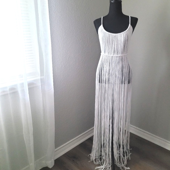 Dress - Boho macrame burning man festival dress beachwear white crochet small-m - Picture 1 of 5